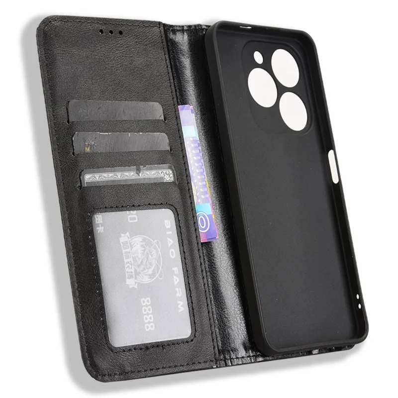 For Blackview Shark 9 5G Leather Case Wallet Stand Retro Texture Phone Cover - Black