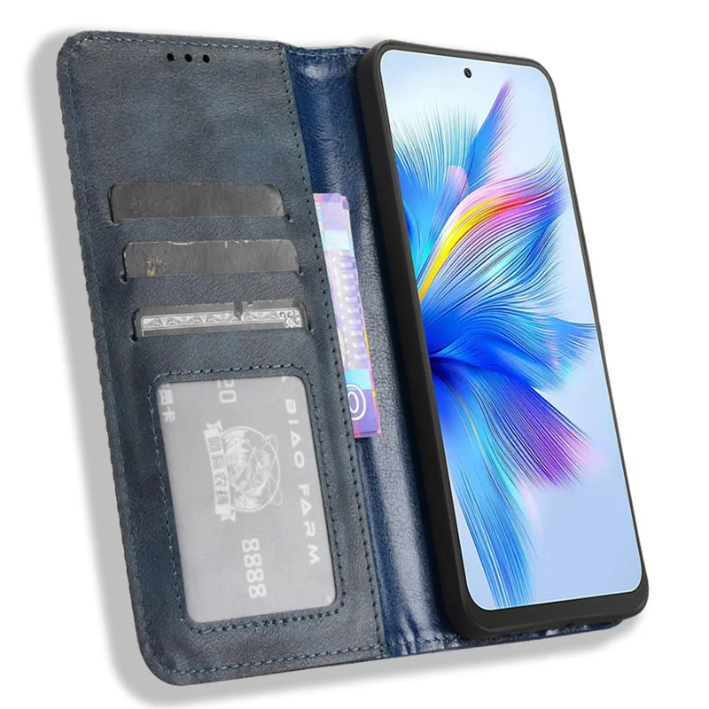 For Blackview Shark 9 5G Leather Case Wallet Stand Retro Texture Phone Cover - Blue