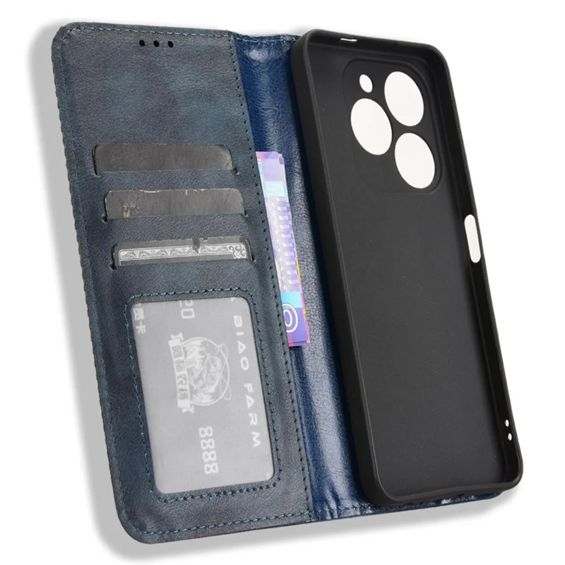 For Blackview Shark 9 5G Leather Case Wallet Stand Retro Texture Phone Cover - Blue