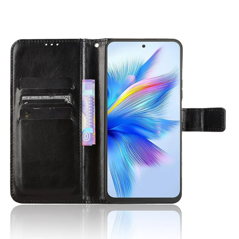 For Blackview Shark 9 5G Case Crazy Horse Texture PU Leather Phone Wallet Cover - Black