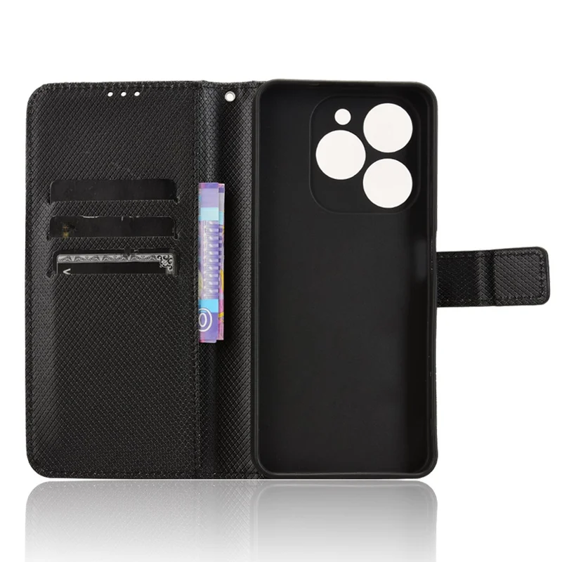 For Blackview Shark 9 5G Case PU Leather Diamond Texture Wallet Phone Cover - Black