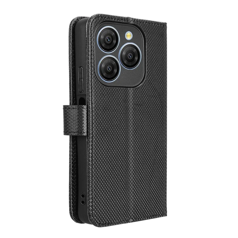 For Blackview Shark 9 5G Case PU Leather Diamond Texture Wallet Phone Cover - Black