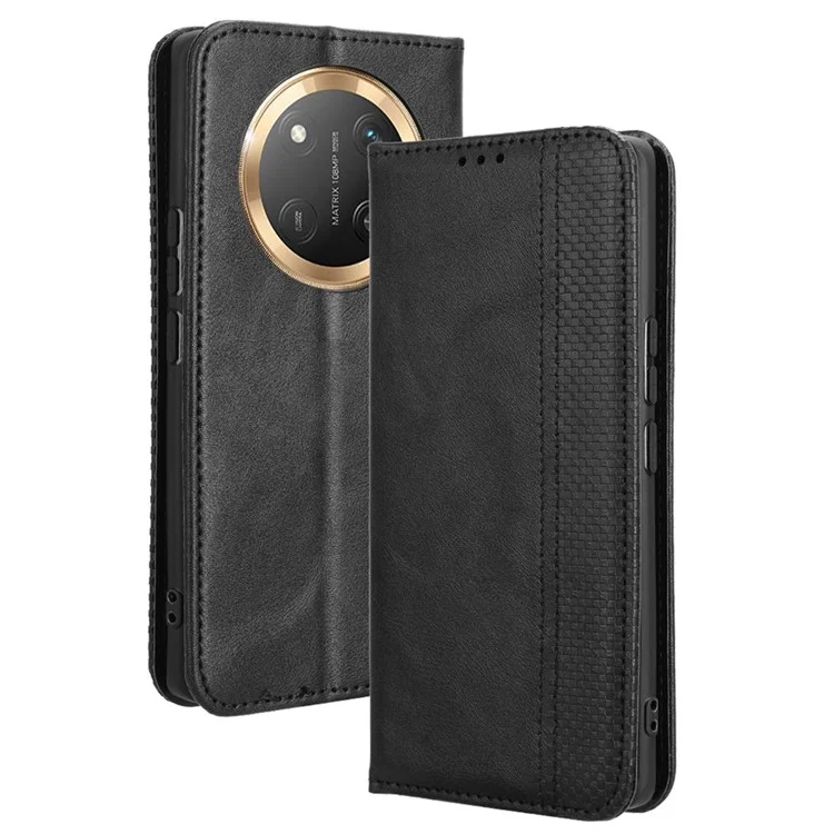Étui en cuir pour Honor X9c 5G / Magic7 Lite 5G / X60 Pro 5G, portefeuille, support, texture rétro, housse de téléphone - Noir