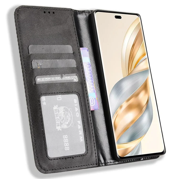 Étui en cuir pour Honor X9c 5G / Magic7 Lite 5G / X60 Pro 5G, portefeuille, support, texture rétro, housse de téléphone - Noir