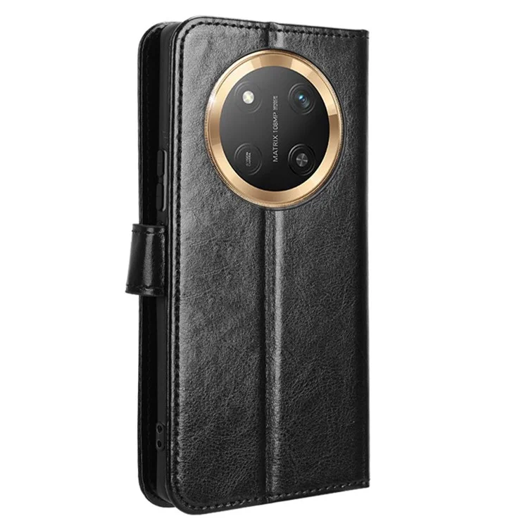 Étui en cuir pour Honor X9c 5G / Magic7 Lite 5G / X60 Pro 5G, avec texture de cheval fou, housse de téléphone portefeuille - Noir