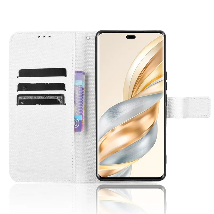 Кожаный чехол-бумажник для Honor Magic7 Lite 5G / X9c 5G / X60 Pro 5G с текстурой под бриллиант - белый