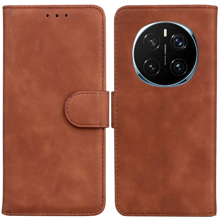 For Honor Magic7 Pro 5G Hülle Einfarbiges Leder Brieftaschen Handyhülle - Braun