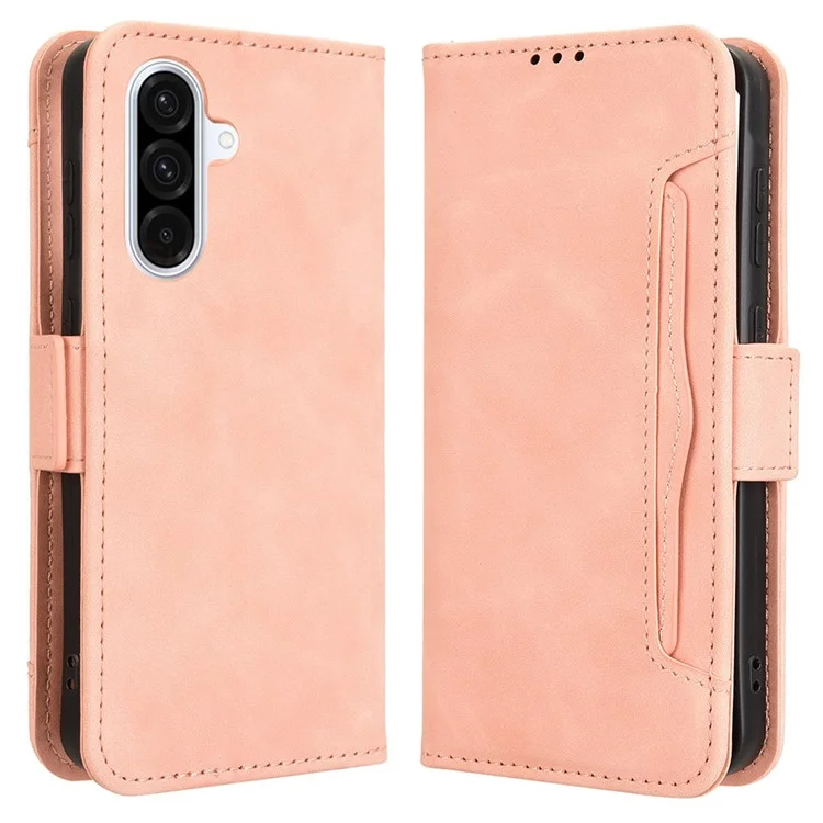 Для Samsung Galaxy A36 5G чехол-книжка из натуральной кожи с несколькими слотами для карт - розовый