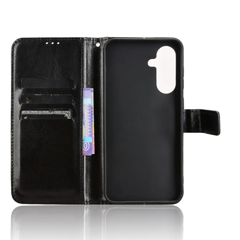 Für Samsung Galaxy A36 5G Hülle Crazy Horse Textur PU Leder Handyhülle mit Geldbörse - Schwarz