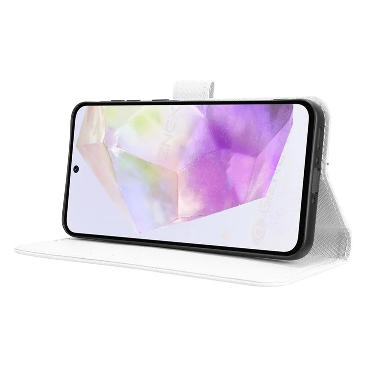 Étui pour Samsung Galaxy A36 5G en cuir PU avec texture diamantée - Blanc