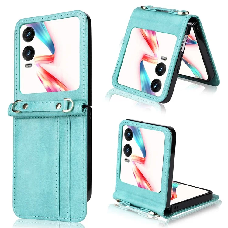 Étui pour Infinix Zero Flip 5G X6962 avec fentes pour cartes, housse de téléphone en cuir avec dragonne - Vert