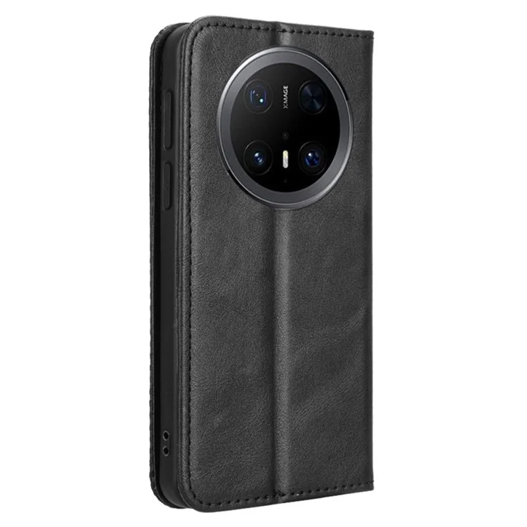 Étui en cuir portefeuille avec support pour Huawei Mate 70 Pro+ / 70 Pro - Texture rétro - Noir