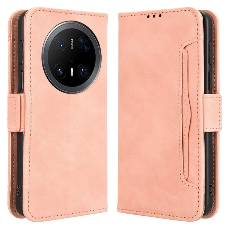 Étui en cuir pour Huawei Mate 70 Pro+ / 70 Pro avec compartiments pour cartes - Rose