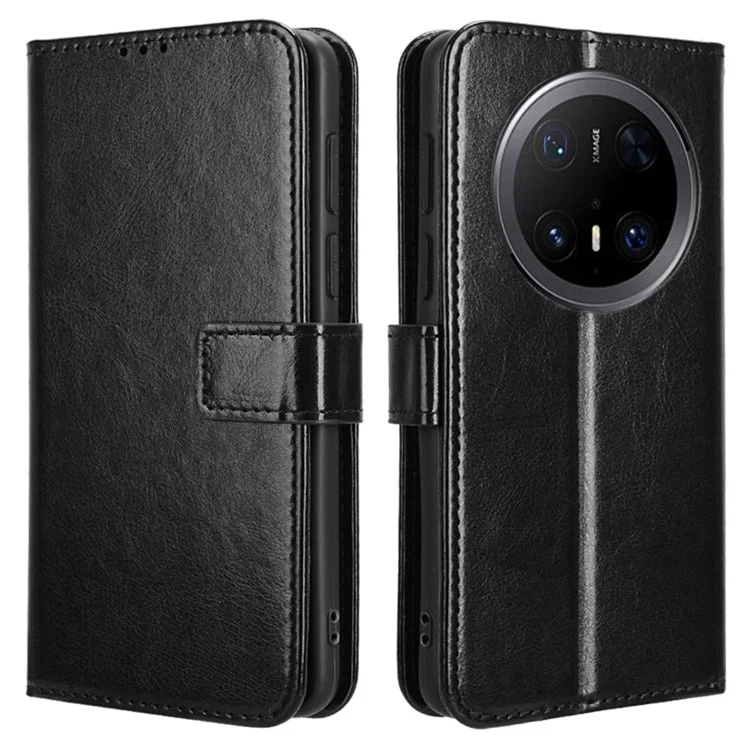 Funda para Huawei Mate 70 Pro+ / 70 Pro, textura de caballo loco, cubierta de cartera de piel de PU - Negro