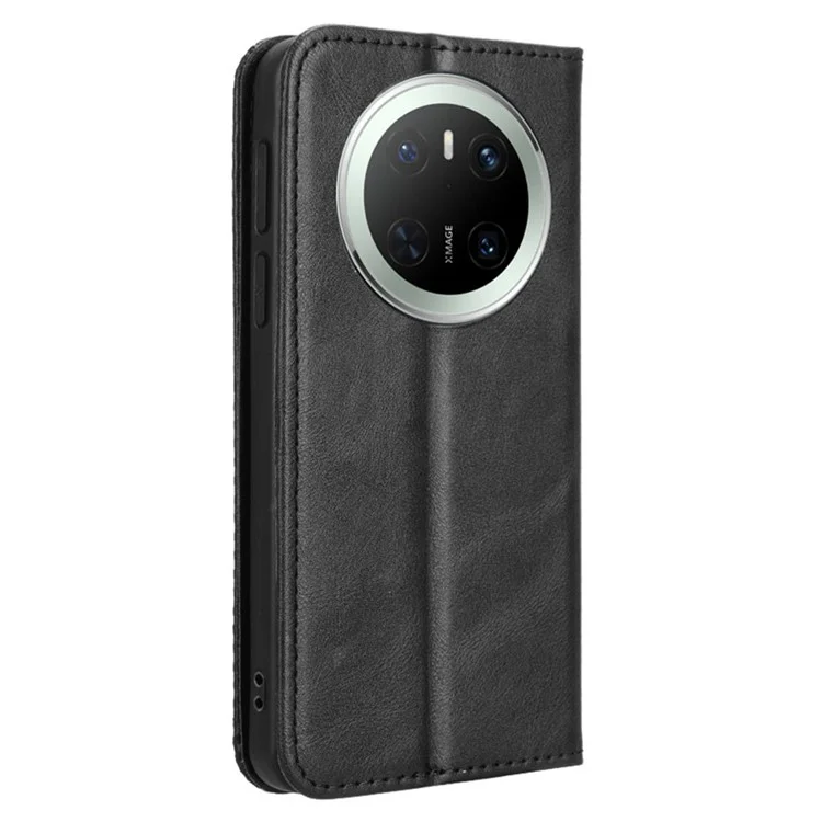 For Huawei Mate 70 Leather Case Wallet Stand Retro Texture Phone Cover - Black