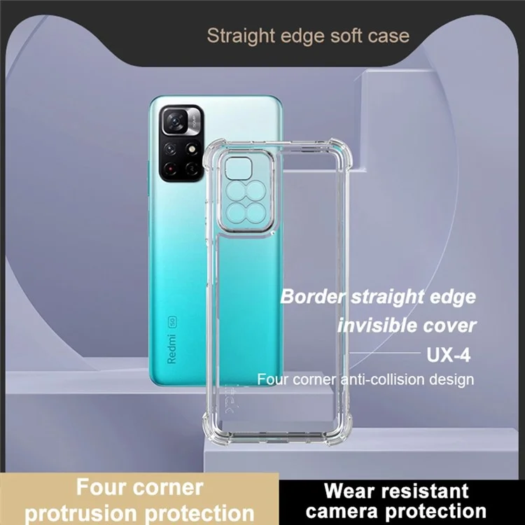 Funda de TPU de la serie IMAK UX-4 para Xiaomi Redmi 10 2022 4G / Redmi 10 4G (2021) / Redmi 10 Prime / Redmi Note 11 4G (MediaTek) Cuatro esquinas con marco recto a prueba de golpes Cubierta de teléfono transparente