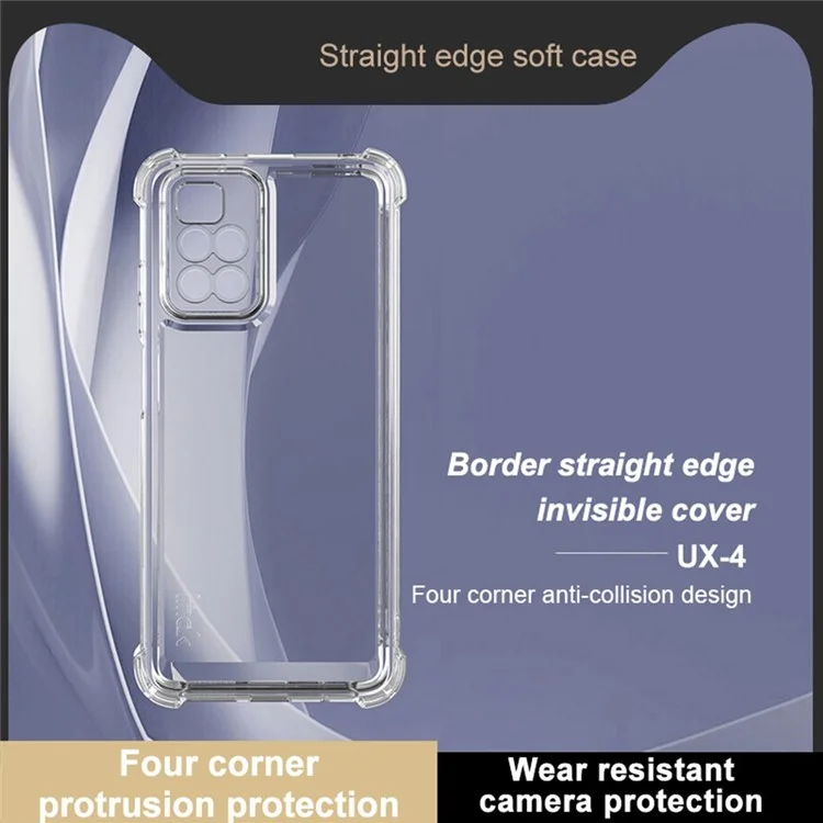 Funda de TPU de la serie IMAK UX-4 para Xiaomi Redmi 10 2022 4G / Redmi 10 4G (2021) / Redmi 10 Prime / Redmi Note 11 4G (MediaTek) Cuatro esquinas con marco recto a prueba de golpes Cubierta de teléfono transparente