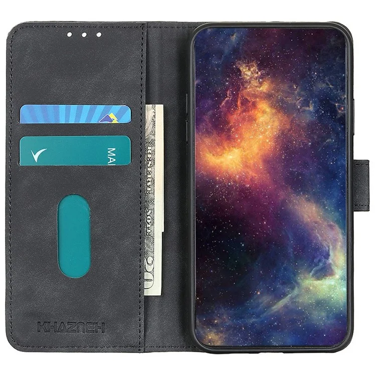 Funda para Samsung Galaxy A26 5G de KHAZNEH, de cuero sintético con textura retro - Negro