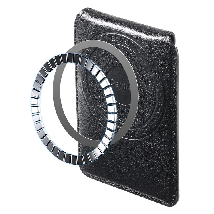 DENIOR V14 Custodia posteriore per telefono in vera pelle bovina con porta carte magnetico - Nero