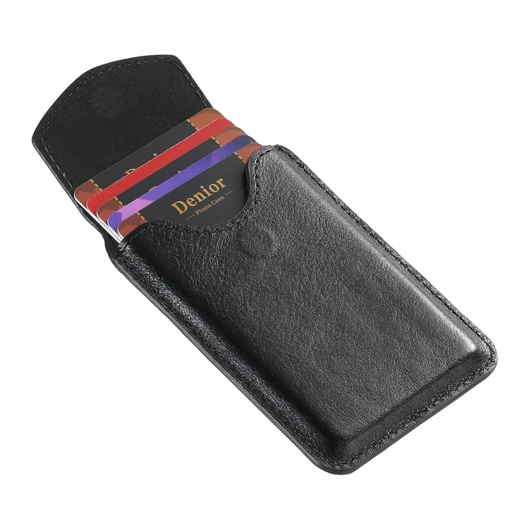 DENIOR V14 Custodia posteriore per telefono in vera pelle bovina con porta carte magnetico - Nero