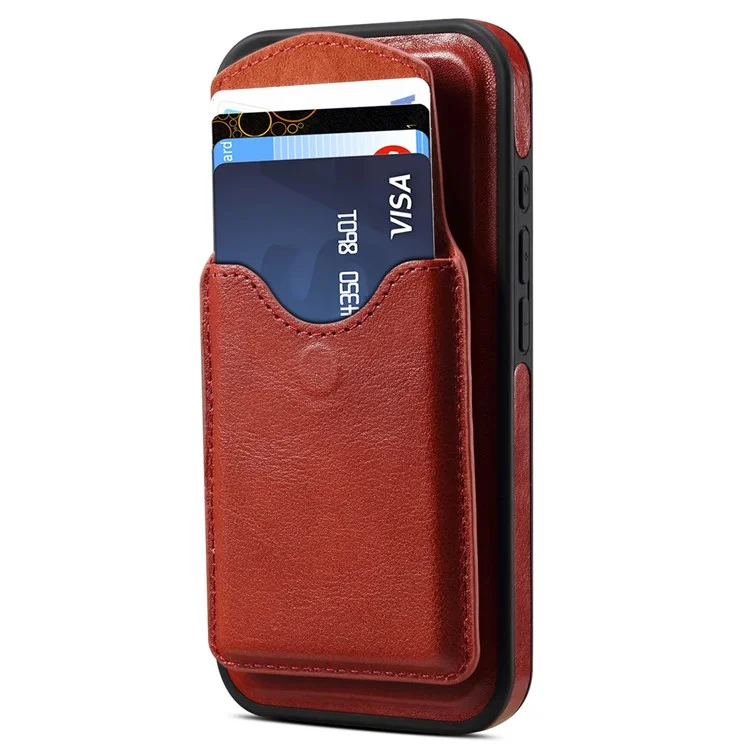 Étui DENIOR D22 pour iPhone 16 Plus, sac à cartes amovible, support rotatif, véritable cuir de vache, housse de téléphone - Rouge