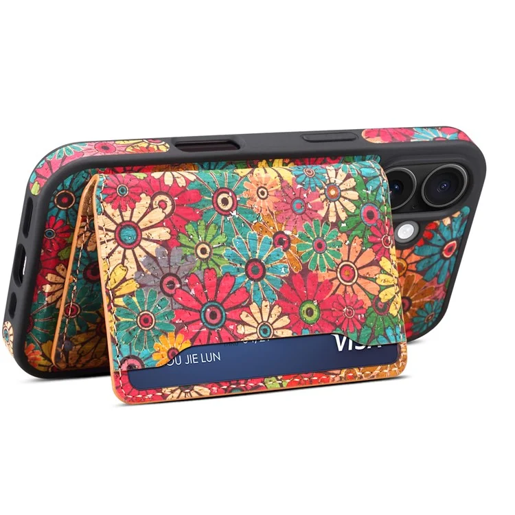 D16 Custodia magnetica staccabile per iPhone 16 con vano porta-carte in pelle con motivo floreale - Verde