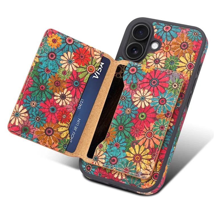 D16 Custodia magnetica staccabile per iPhone 16 con vano porta-carte in pelle con motivo floreale - Verde
