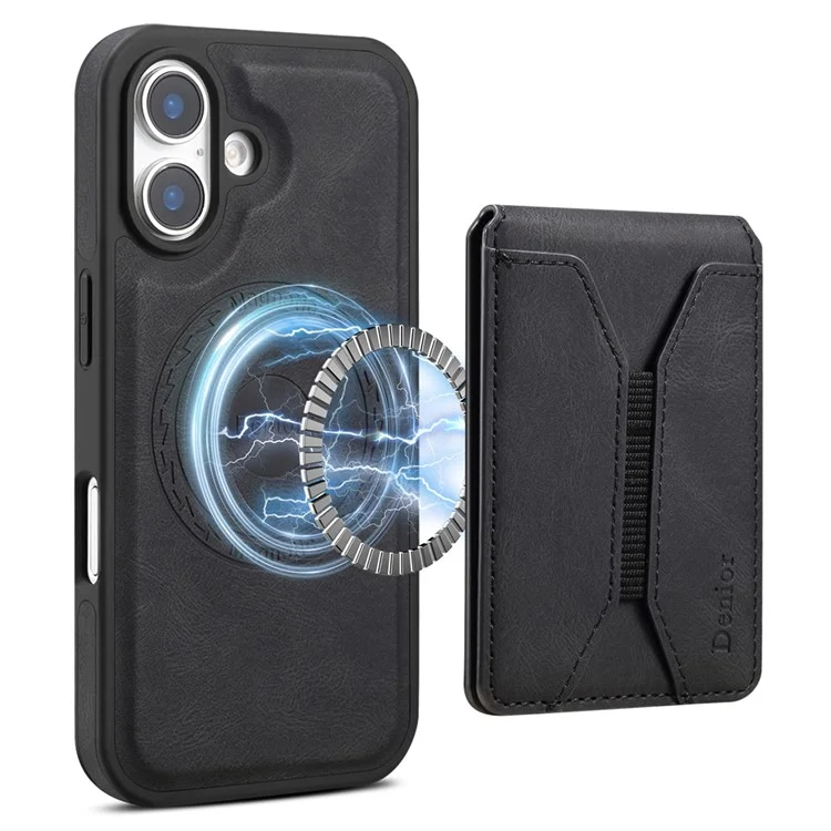Funda DENIOR D17 compatible con iPhone 16 con bolsillo para tarjetas MagSafe - Negro