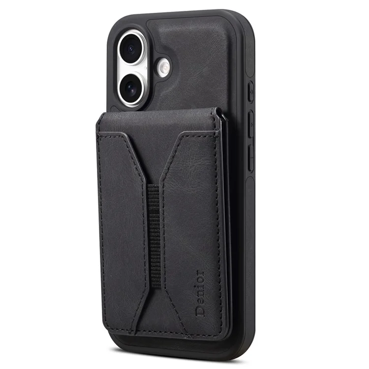 Custodia DENIOR D17 per iPhone 16 Plus compatibile con MagSafe, porta carte, cover per telefono - Nero