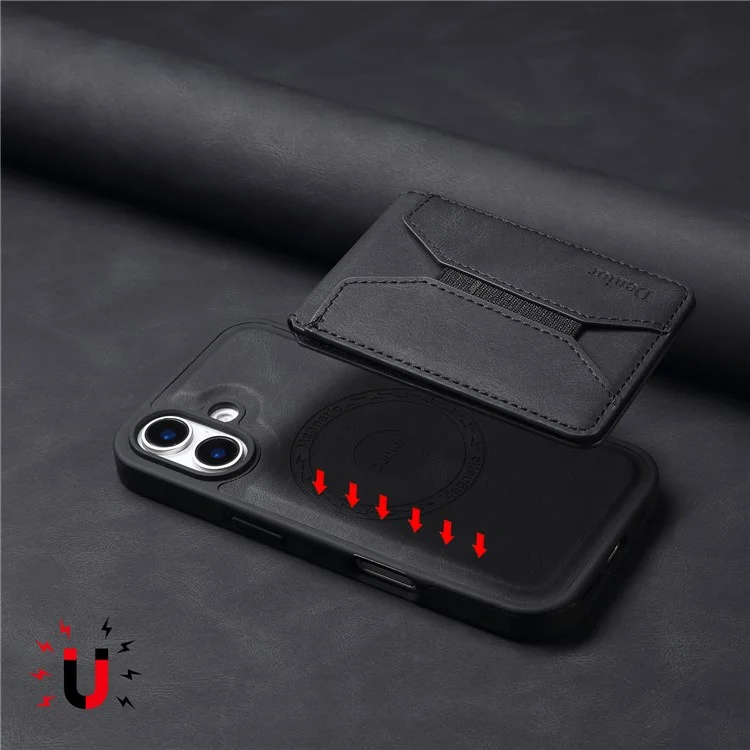Custodia DENIOR D17 per iPhone 16 Plus compatibile con MagSafe, porta carte, cover per telefono - Nero