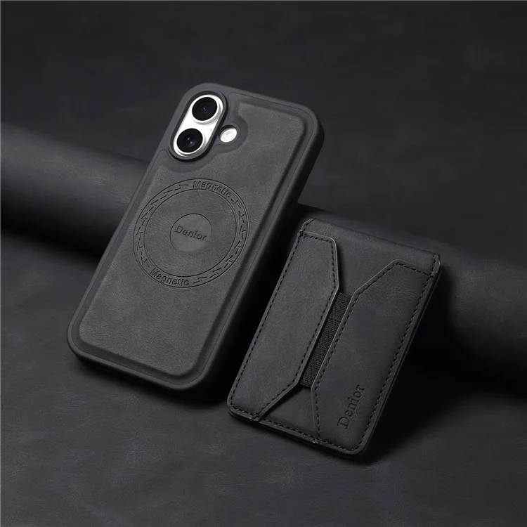 Custodia DENIOR D17 per iPhone 16 Plus compatibile con MagSafe, porta carte, cover per telefono - Nero