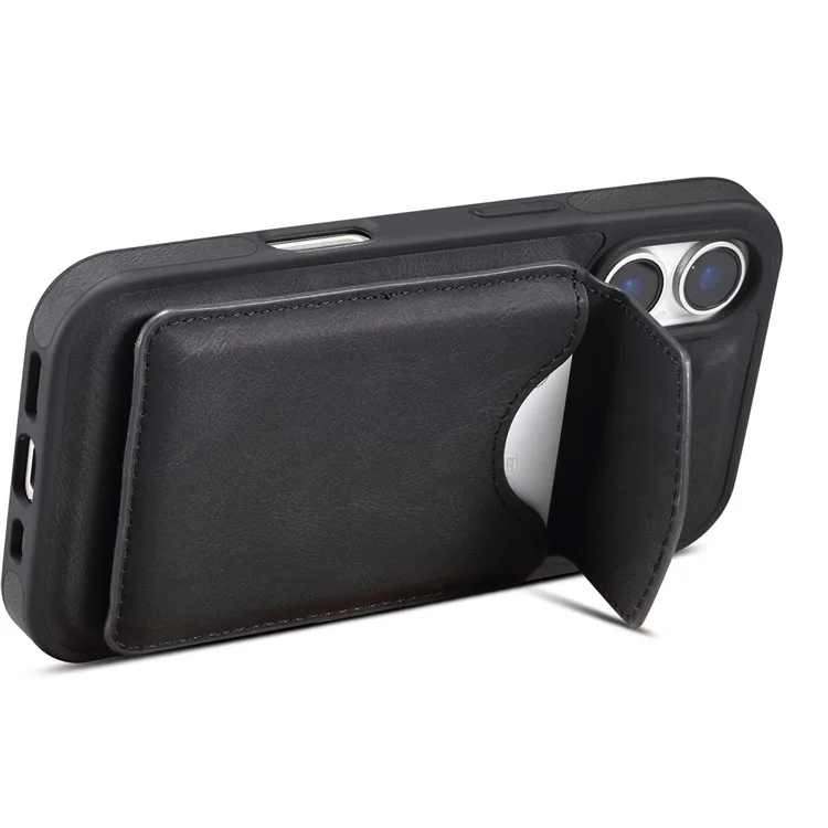 DENIOR D19 Custodia magnetica in pelle+PC+TPU per iPhone 16 con tasca staccabile per carte - Nero