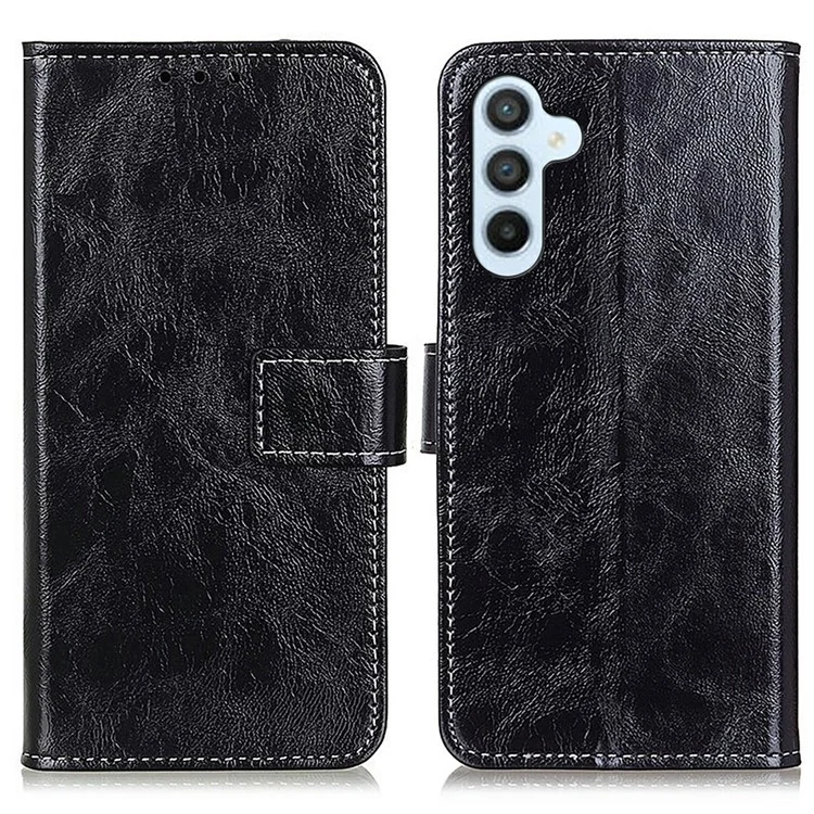 Custodia in pelle per Samsung Galaxy A56 5G, cover per telefono con texture Crazy Horse - Nero
