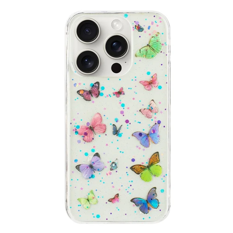 Custodia per iPhone 13 Pro Max Anti Caduta TPU Cover Posteriore per Telefono Glitter Epossidico Farfalla - Rosa