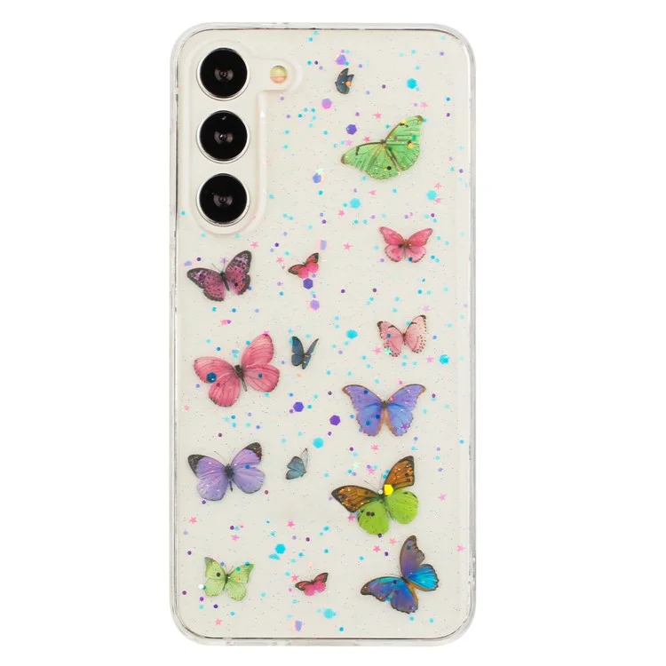 Funda para Samsung Galaxy S23+ Anti Caída Cubierta Trasera de TPU Epoxy Brillante de Mariposa - Rosa