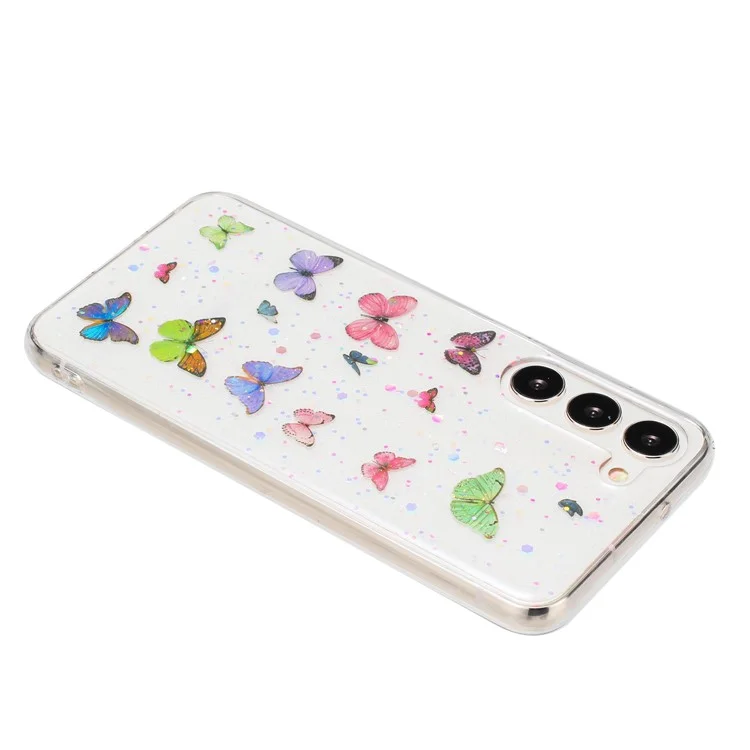 Funda para Samsung Galaxy S23+ Anti Caída Cubierta Trasera de TPU Epoxy Brillante de Mariposa - Rosa