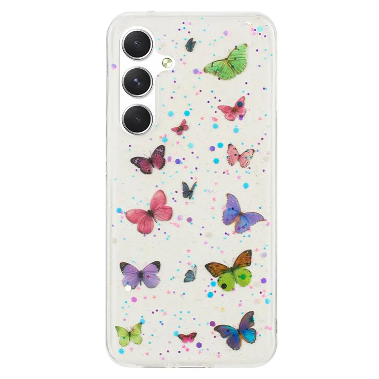 Funda para Samsung Galaxy S24+ Antichoque TPU Cubierta trasera del teléfono Epoxi Purpurina Mariposa - Rosa