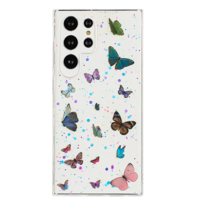 Samsung Galaxy S25 Ultra-hoesje tegen vallen TPU telefoonhoesje met epoxy glitters vlinder - Blauw