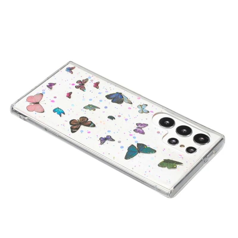 Samsung Galaxy S25 Ultra-hoesje tegen vallen TPU telefoonhoesje met epoxy glitters vlinder - Blauw