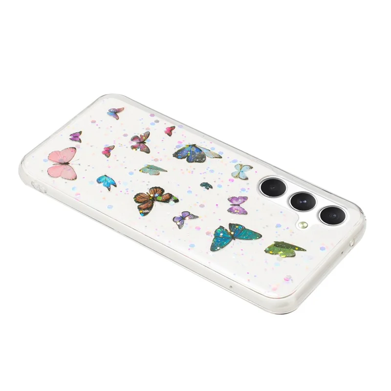 For Samsung Galaxy A16 5G / A16 4G Case Anti Drop TPU Phone Back Cover Epoxy Glitter Butterfly - Blue