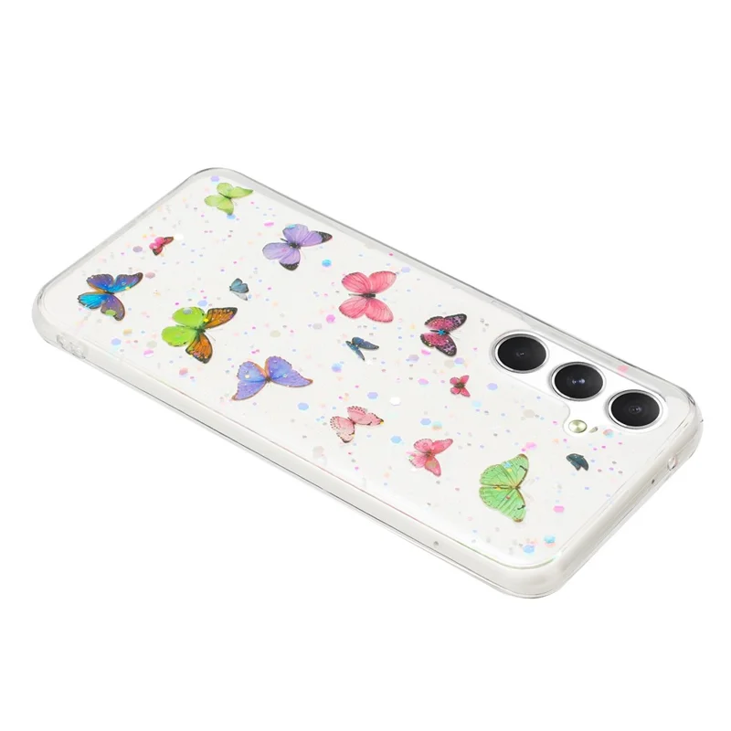 Funda para Samsung Galaxy S23 FE Antichoque TPU Cubierta trasera del teléfono Resina epoxi Purpurina Mariposa - Rosa