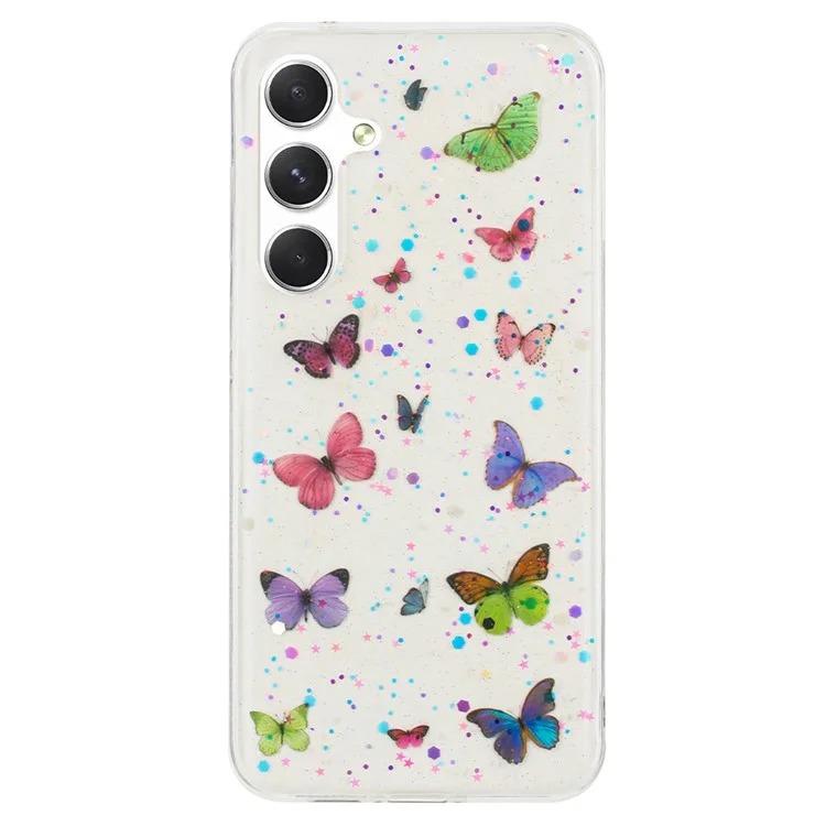 Funda para Samsung Galaxy S24 FE, antideslizante, de TPU, cubierta trasera del teléfono con esmalte de purpurina con mariposa - Rosa