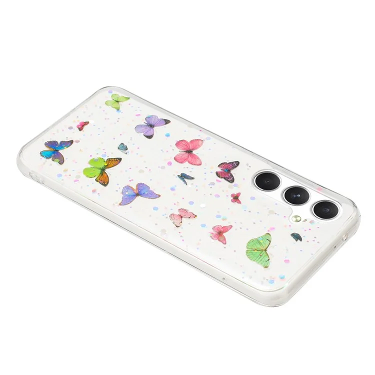 Funda para Samsung Galaxy S24 FE, antideslizante, de TPU, cubierta trasera del teléfono con esmalte de purpurina con mariposa - Rosa