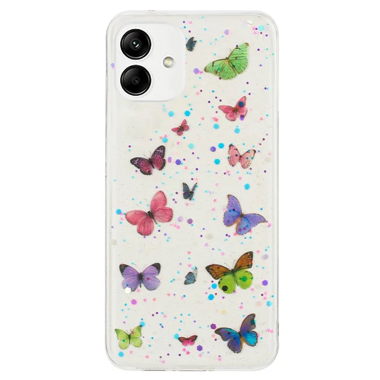 Funda para Samsung Galaxy A06 Antideslizante TPU Tapa Trasera del Teléfono Esmalte Glitter Mariposa - Rosa