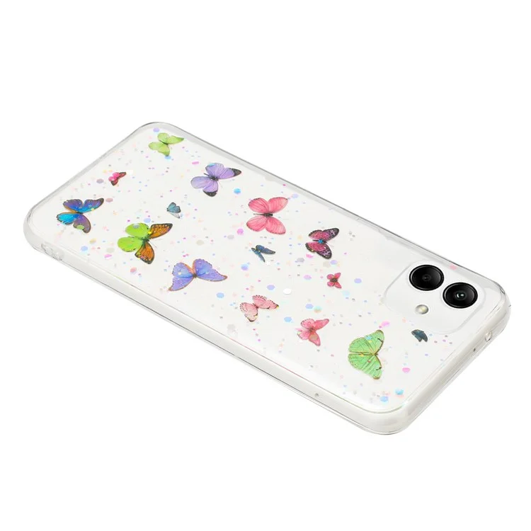 Funda para Samsung Galaxy A06 Antideslizante TPU Tapa Trasera del Teléfono Esmalte Glitter Mariposa - Rosa