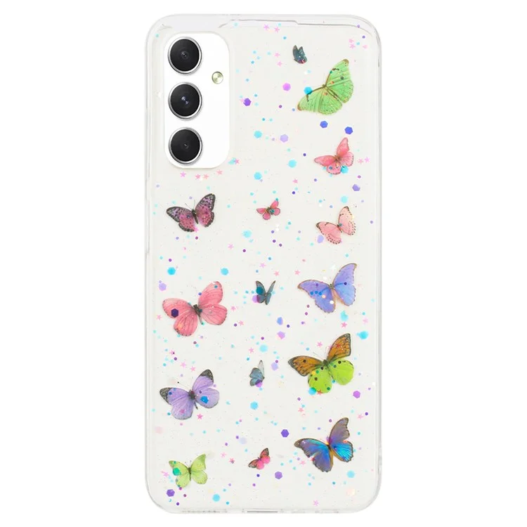 Coque pour Samsung Galaxy A25 5G (version mondiale) (161,0 x 76,5 x 8,3 mm) - Antichoc en TPU, couvercle de téléphone avec époxy et paillettes papillon - Rose