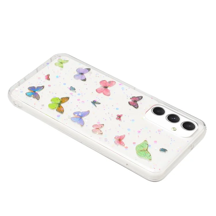 Coque pour Samsung Galaxy A25 5G (version mondiale) (161,0 x 76,5 x 8,3 mm) - Antichoc en TPU, couvercle de téléphone avec époxy et paillettes papillon - Rose