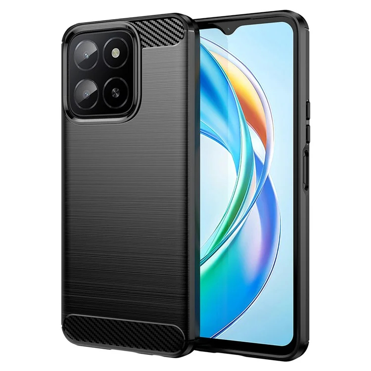 For Honor X5b Plus Case Carbon Fiber Texture Brushed Anti Fingerprint Phone Back Cover - Black