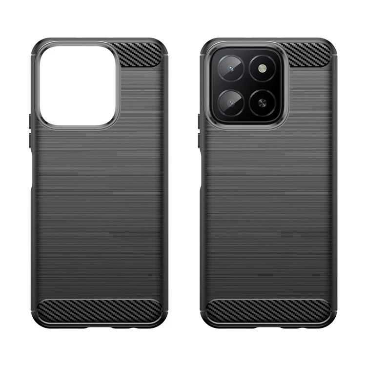 For Honor X5b Plus Case Carbon Fiber Texture Brushed Anti Fingerprint Phone Back Cover - Black