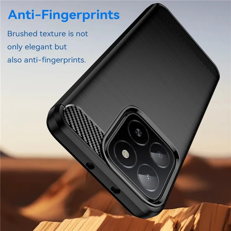 For Honor X5b Plus Case Carbon Fiber Texture Brushed Anti Fingerprint Phone Back Cover - Black